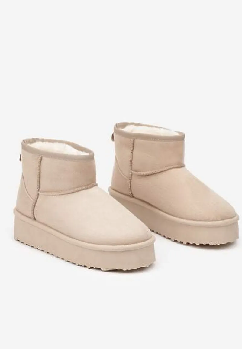 Beżowe Śniegowce na Platformie z Ozdobnymi Przeszyciami Vertirina