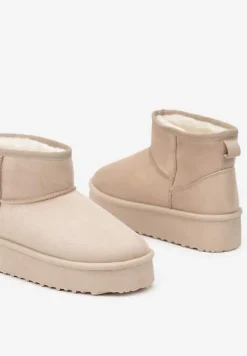 Beżowe Śniegowce na Platformie z Ozdobnymi Przeszyciami Vertirina