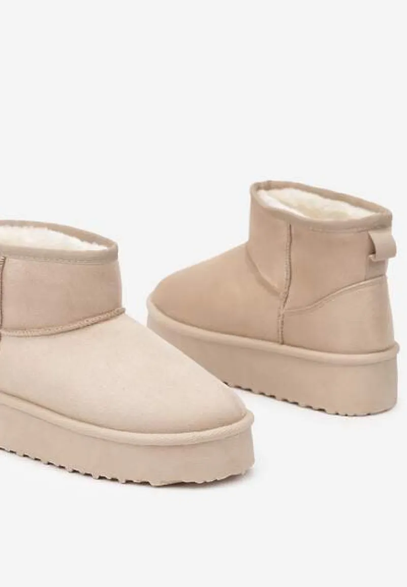 Beżowe Śniegowce na Platformie z Ozdobnymi Przeszyciami Vertirina