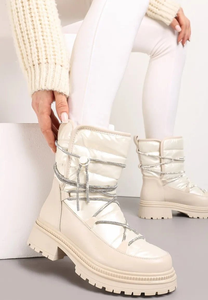 Beżowe Śniegowce na Platformie z Wiązaniem w Cyrkonie Brelara