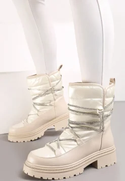 Beżowe Śniegowce na Platformie z Wiązaniem w Cyrkonie Brelara