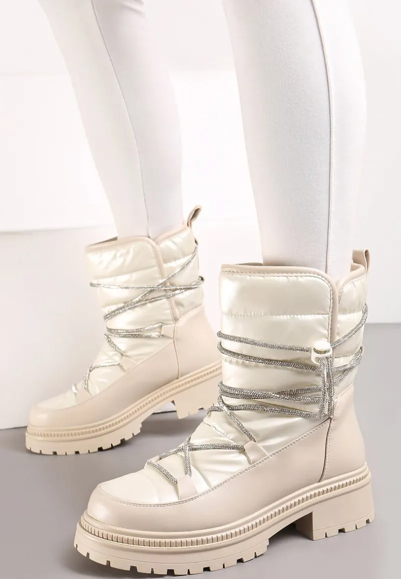 Beżowe Śniegowce na Platformie z Wiązaniem w Cyrkonie Brelara