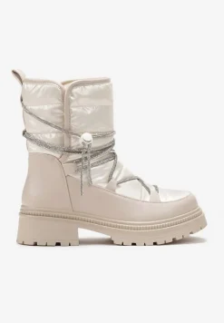 Beżowe Śniegowce na Platformie z Wiązaniem w Cyrkonie Brelara