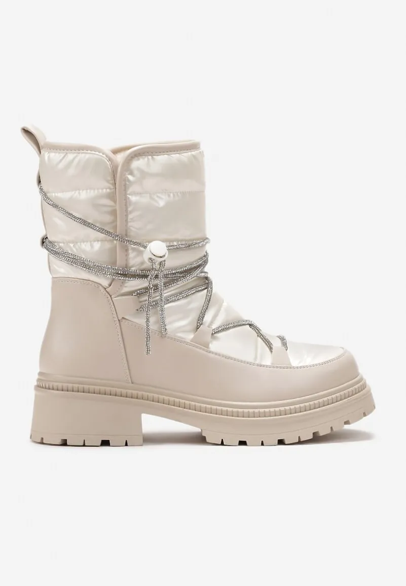 Beżowe Śniegowce na Platformie z Wiązaniem w Cyrkonie Brelara