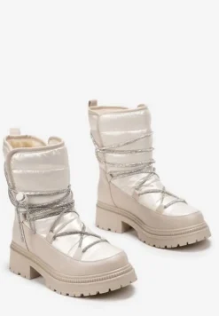 Beżowe Śniegowce na Platformie z Wiązaniem w Cyrkonie Brelara