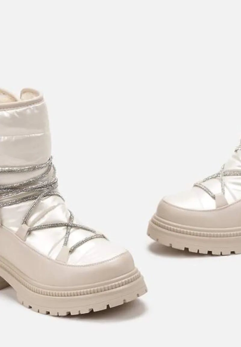 Beżowe Śniegowce na Platformie z Wiązaniem w Cyrkonie Brelara