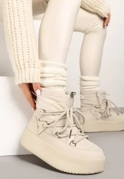 Beżowe Śniegowce na Platformie ze Sznurowaniem i Ściągaczem Tinnevia
