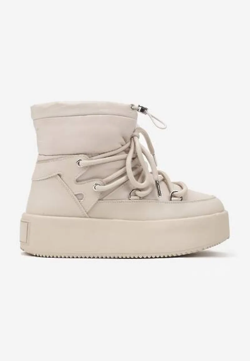 Beżowe Śniegowce na Platformie ze Sznurowaniem i Ściągaczem Tinnevia