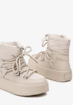 Beżowe Śniegowce na Platformie ze Sznurowaniem i Ściągaczem Tinnevia
