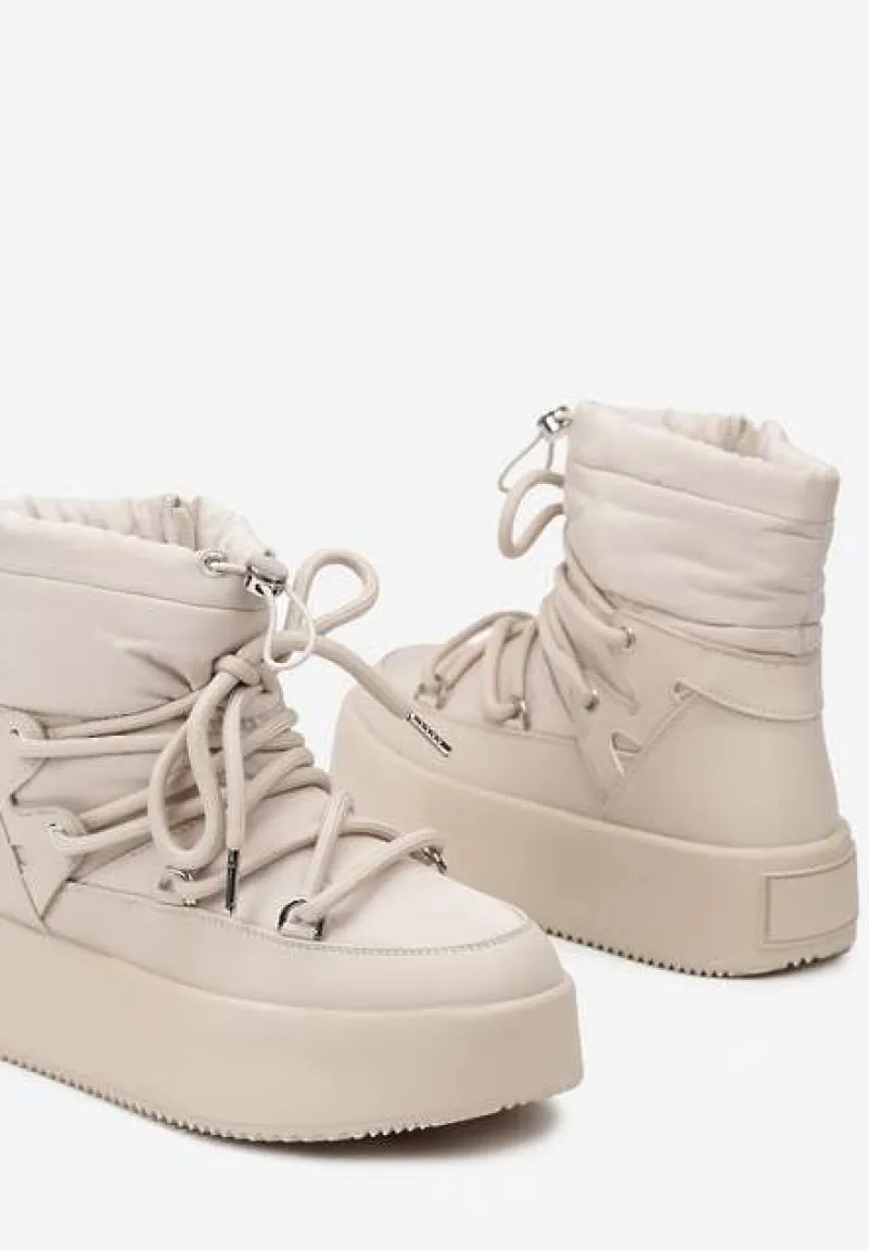 Beżowe Śniegowce na Platformie ze Sznurowaniem i Ściągaczem Tinnevia
