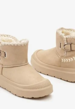 Beżowe Śniegowce na Platformie Ozdobione Klamrą i Haftem Rinneva