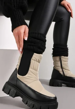 Beżowe Śniegowce Pikowane z Elastyczną Wstawką Erdrigu