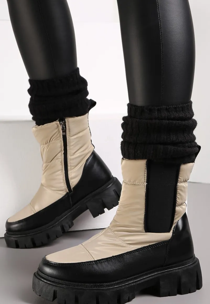 Beżowe Śniegowce Pikowane z Elastyczną Wstawką Erdrigu