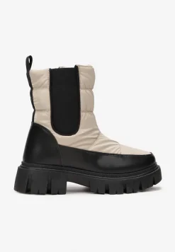 Beżowe Śniegowce Pikowane z Elastyczną Wstawką Erdrigu