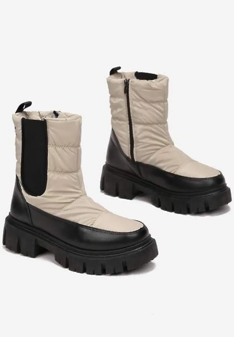 Beżowe Śniegowce Pikowane z Elastyczną Wstawką Erdrigu