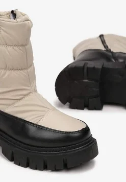 Beżowe Śniegowce Pikowane z Elastyczną Wstawką Erdrigu