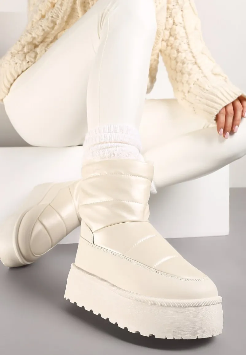 Beżowe Śniegowce Vices na Platformie Ozdobione Pikowaniem Inathoria