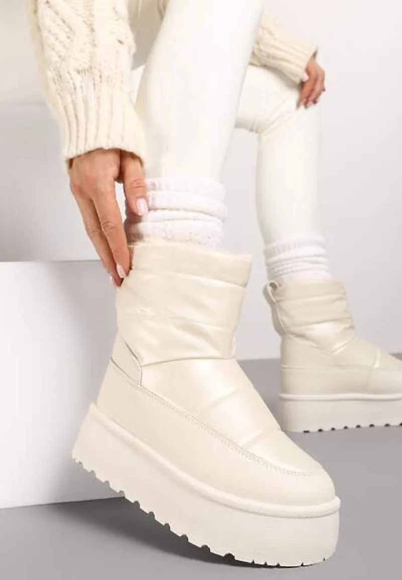 Beżowe Śniegowce Vices na Platformie Ozdobione Pikowaniem Inathoria