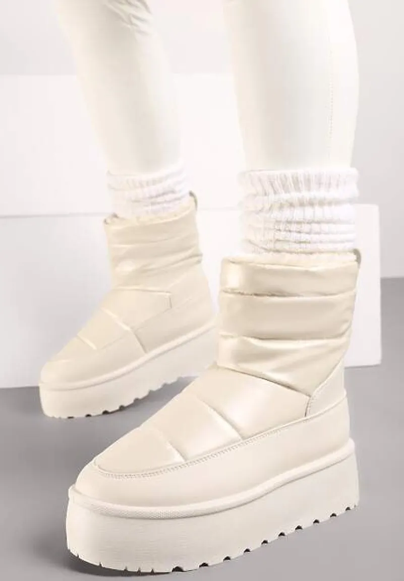 Beżowe Śniegowce Vices na Platformie Ozdobione Pikowaniem Inathoria