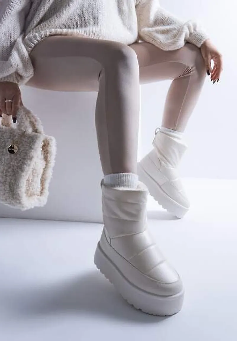 Beżowe Śniegowce Vices na Platformie Ozdobione Pikowaniem Inathoria