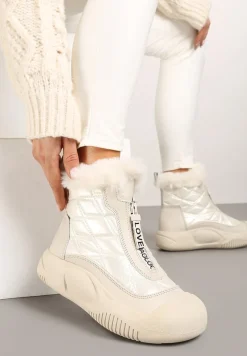 Beżowe Śniegowce Vices na Platformie z Pikowaną Cholewką i Futerkiem Gemitana