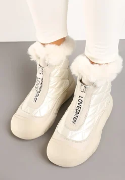 Beżowe Śniegowce Vices na Platformie z Pikowaną Cholewką i Futerkiem Gemitana