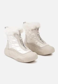 Beżowe Śniegowce Vices na Platformie z Pikowaną Cholewką i Futerkiem Gemitana