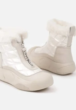 Beżowe Śniegowce Vices na Platformie z Pikowaną Cholewką i Futerkiem Gemitana