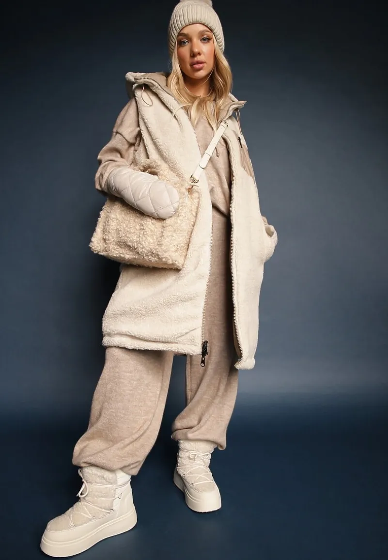 Beżowe Śniegowce Vices na Platformie ze Sznurowaniem i Futerkiem Nomicea