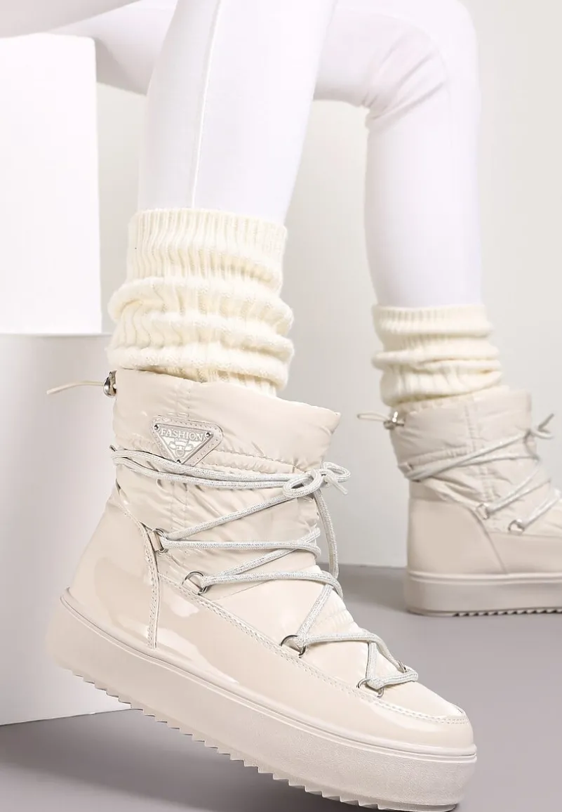 Beżowe Śniegowce z Elastycznym Sznurowaniem Reku