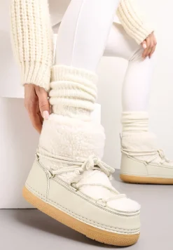 Beżowe Śniegowce z Futerkiem i Wiązaniem Eorlia