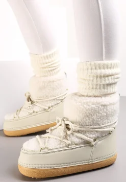 Beżowe Śniegowce z Futerkiem i Wiązaniem Eorlia