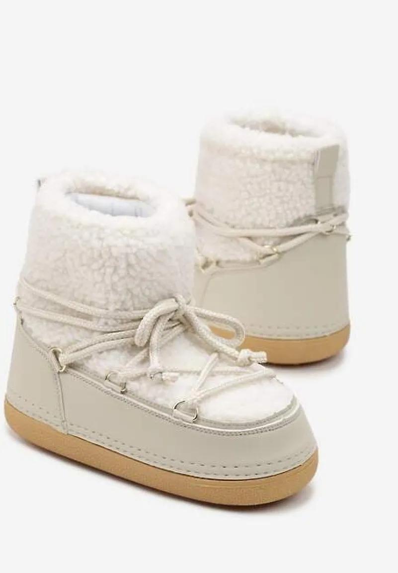 Beżowe Śniegowce z Futerkiem i Wiązaniem Eorlia