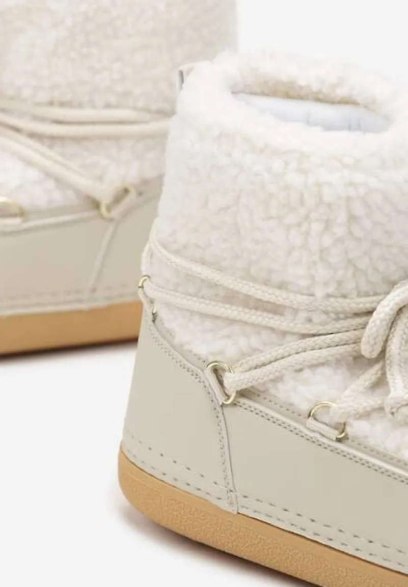 Beżowe Śniegowce z Futerkiem i Wiązaniem Eorlia