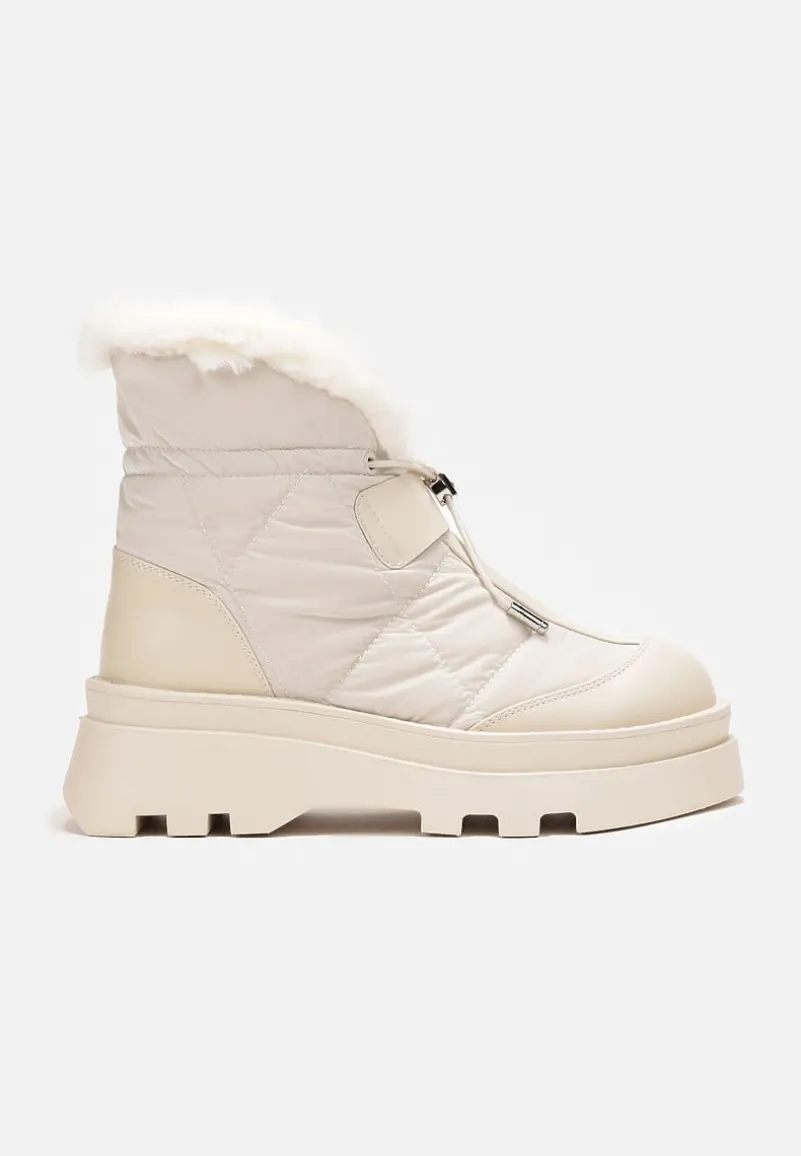 Beżowe Śniegowce z Futerkiem na Grubej Podeszwie ze Ściągaczem Azelma