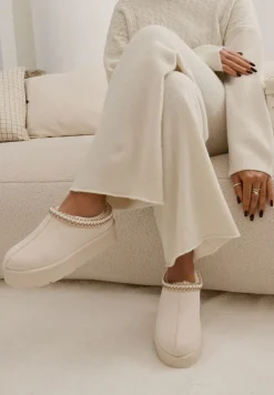 Beżowe Śniegowce z Haftowanym Paseczkiem na Platformie Iridalia