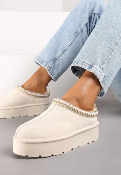 Beżowe Śniegowce z Haftowanym Paseczkiem na Platformie Iridalia