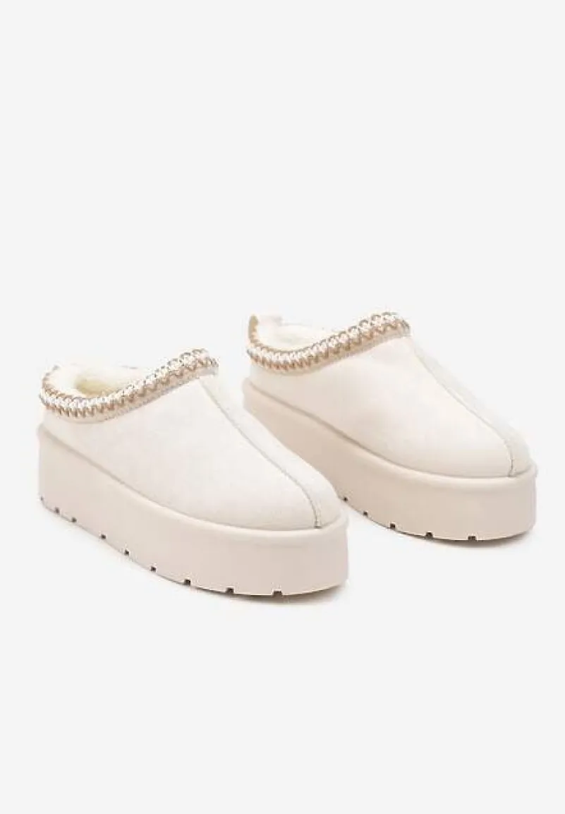 Beżowe Śniegowce z Haftowanym Paseczkiem na Platformie Iridalia