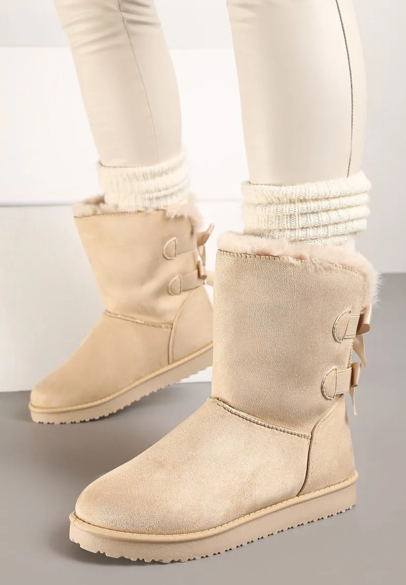 Beżowe Śniegowce z Kokardkami Chami