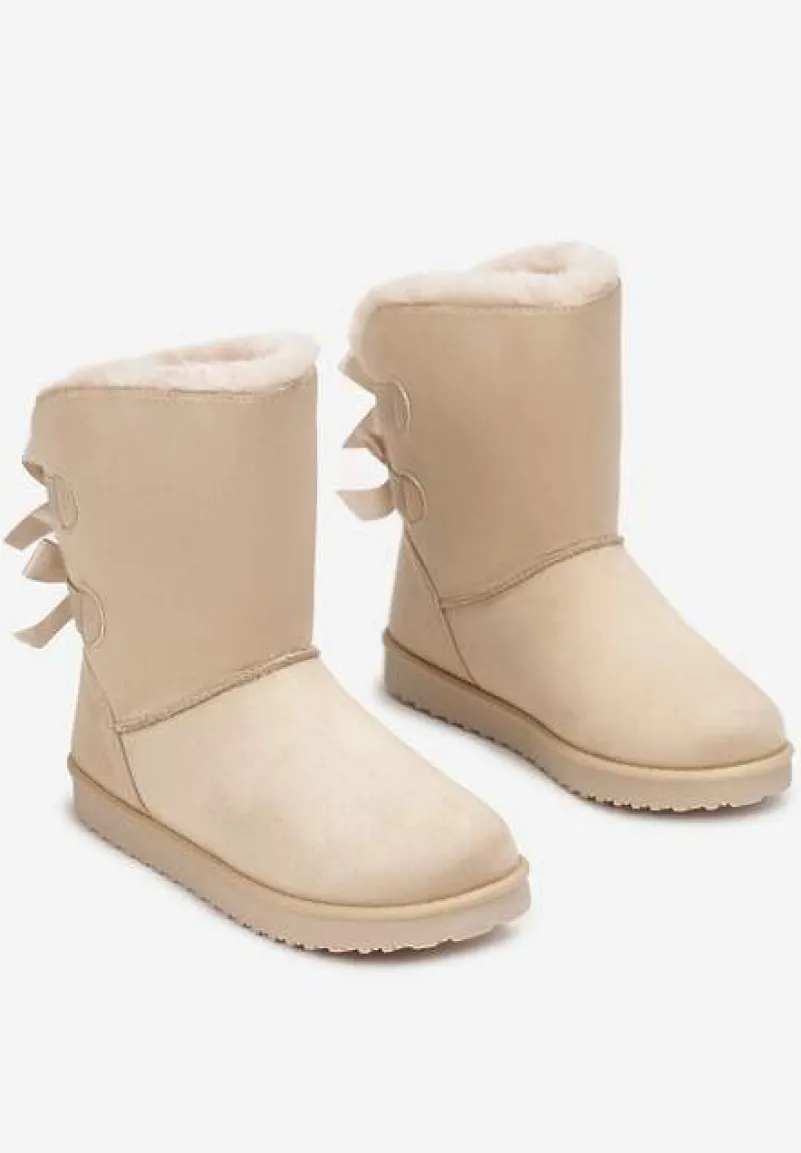 Beżowe Śniegowce z Kokardkami Chami