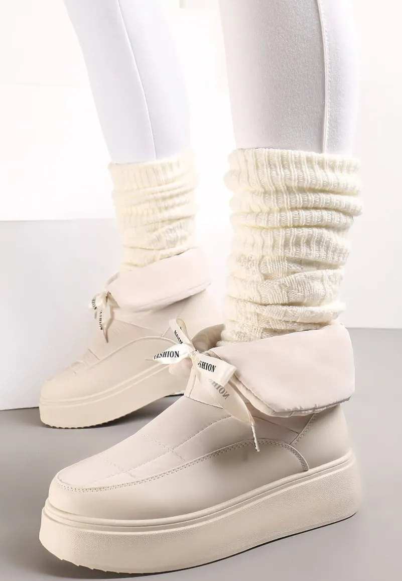 Beżowe Śniegowce z Ozdobną Wstążką Wokół Kostki Rohessi