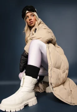 Beżowe Śniegowce z Pikowaną Cholewką i Suwakiem Desmoria