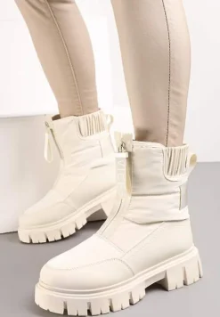 Beżowe Śniegowce z Pikowaną Cholewką i Suwakiem Desmoria