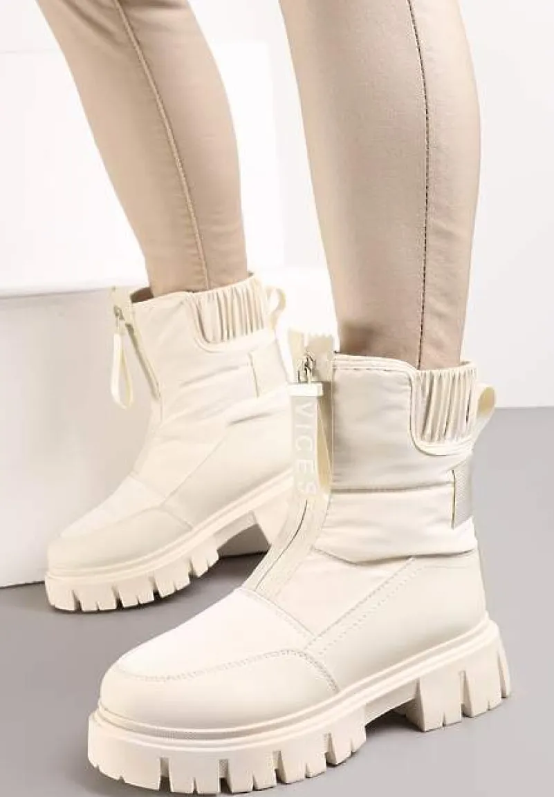 Beżowe Śniegowce z Pikowaną Cholewką i Suwakiem Desmoria