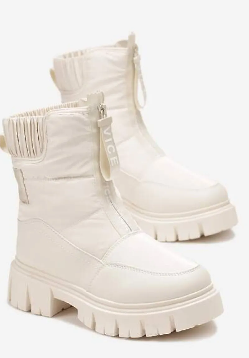 Beżowe Śniegowce z Pikowaną Cholewką i Suwakiem Desmoria