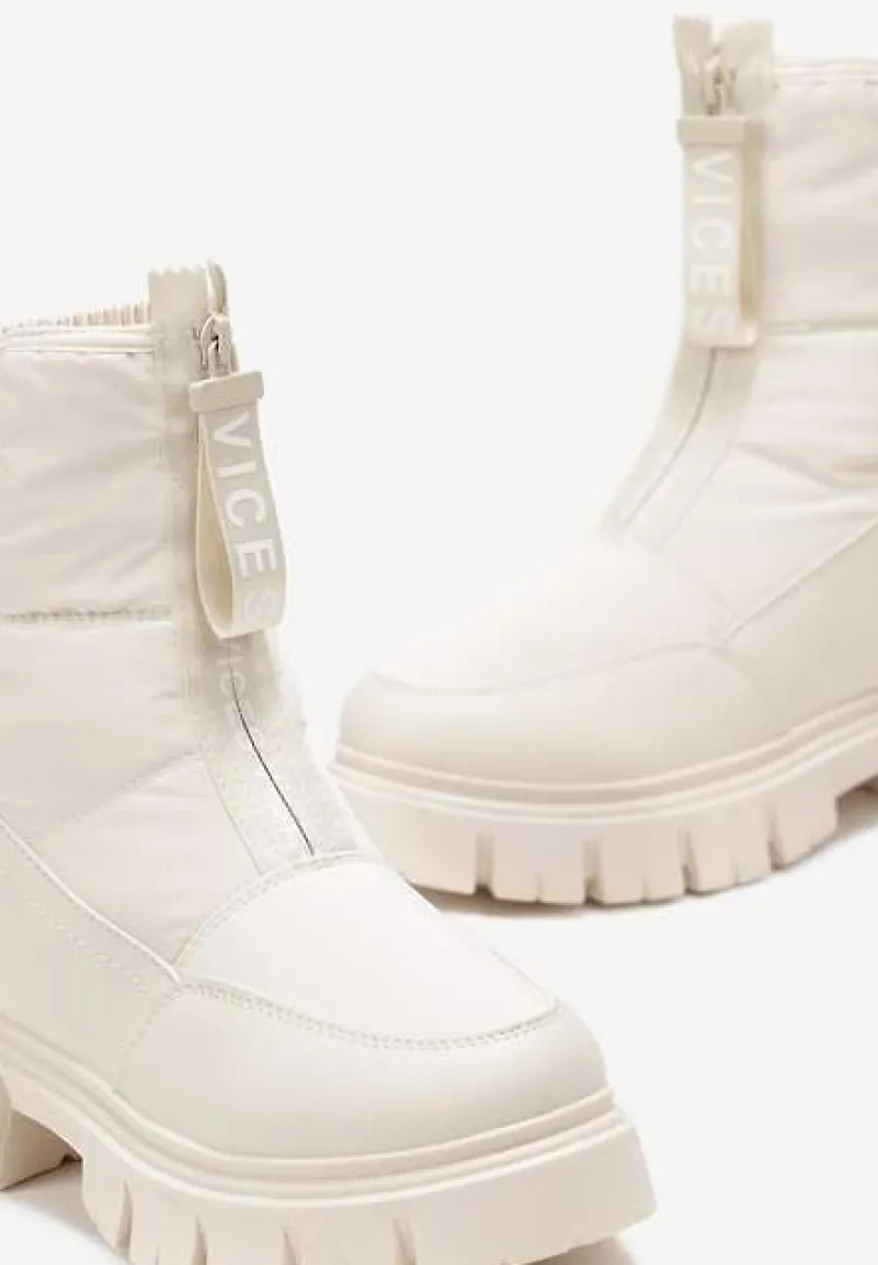 Beżowe Śniegowce z Pikowaną Cholewką i Suwakiem Desmoria