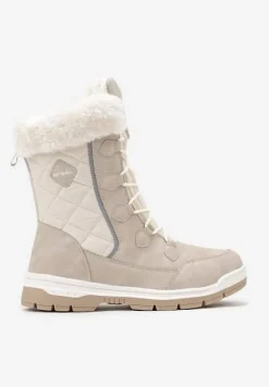 Beżowe Śniegowce z Pikowanym Przeszyciem i Futerkiem na Grubej Podeszwie Amartina