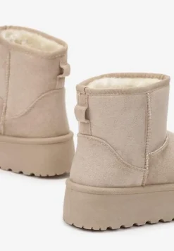 Beżowe Śniegowce za Kostkę na Platformie Ocieplane Futerkiem Divena