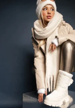 Beżowe Śniegowce za Kostkę z Pikowaniem i Niską Platformą Laugas