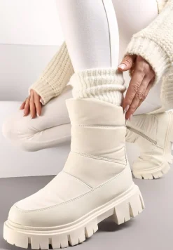 Beżowe Śniegowce za Kostkę z Pikowaniem i Niską Platformą Laugas